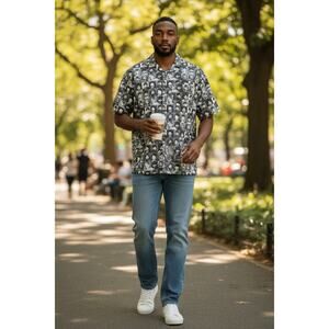 Ajobyajo Fink Label Black White Party People Collage Oversized Button Up Shirt L